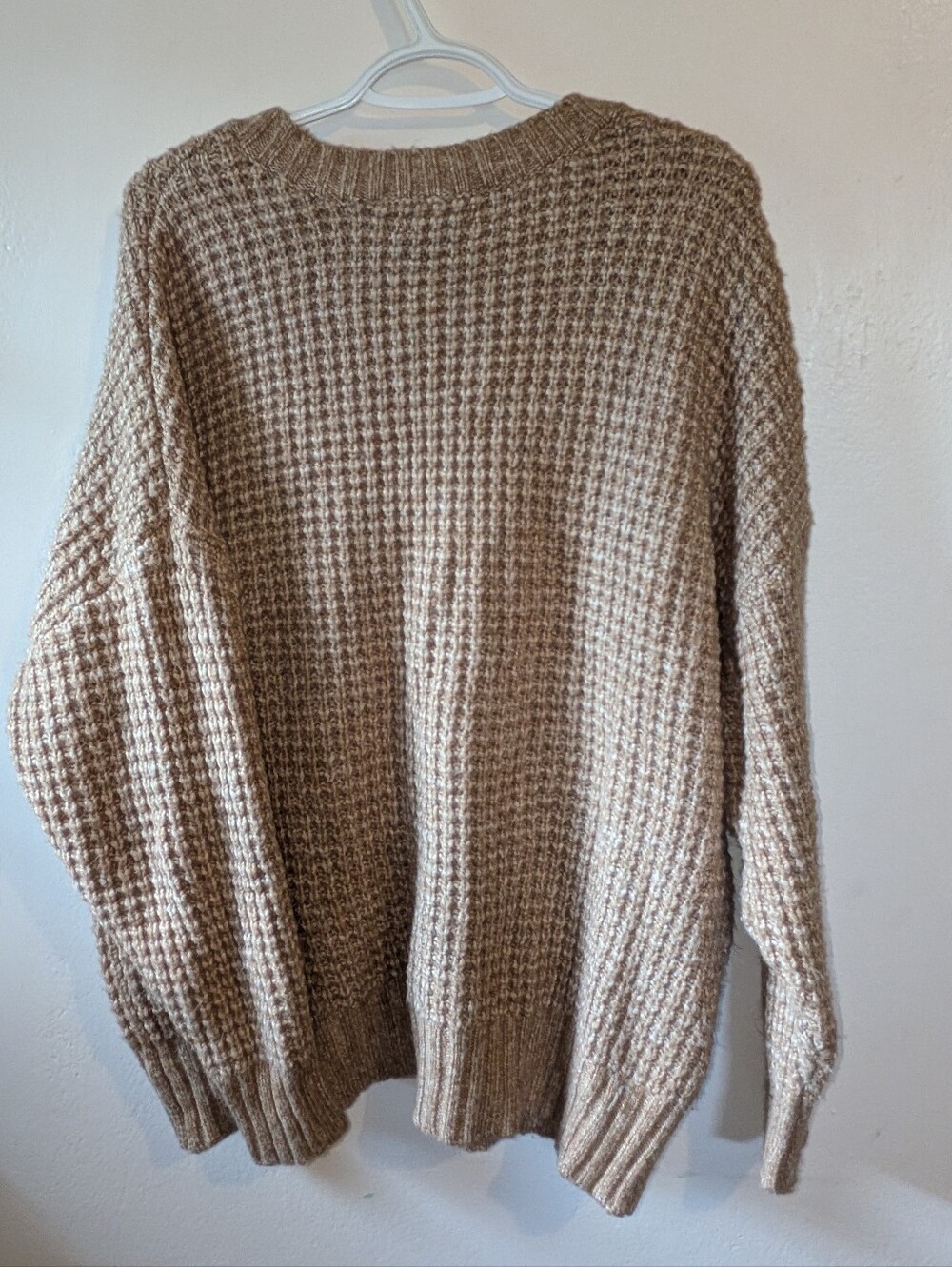 American Eagle Outfitters V-Neck Waffle Knit Sweater - Camel Brown - Picture 2 of 5